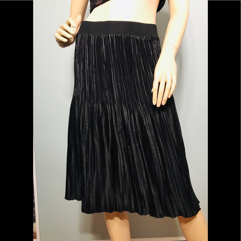 Crushed Black Pleated Midi Skirt / size (S) NWOT!